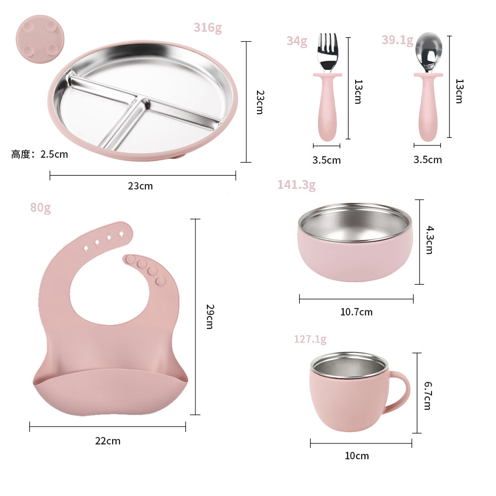 Stainless Steel and silicone baby feeding set (light pink)