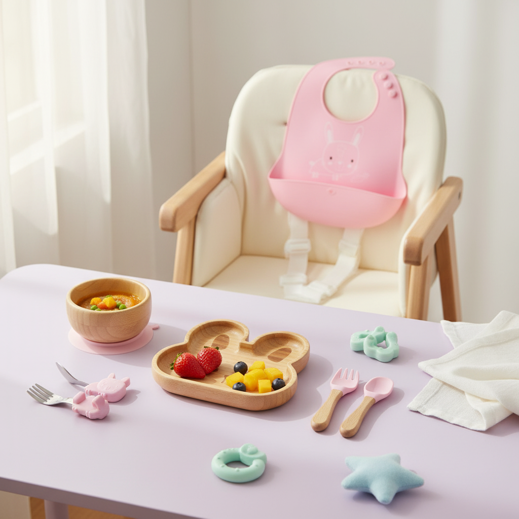 Bamboo and silicone baby feeding set (rabbit)